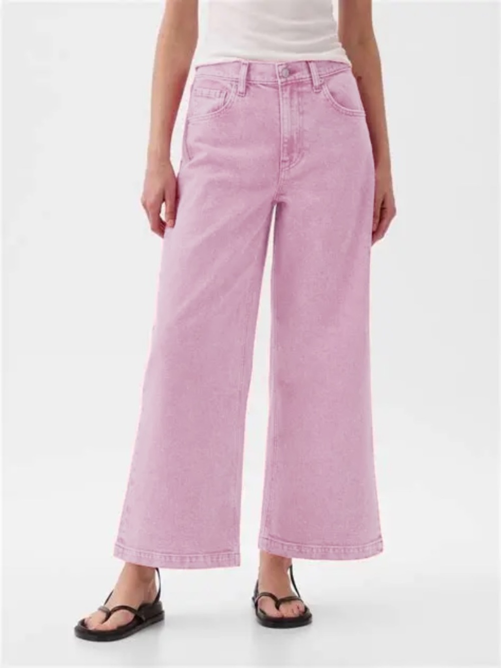 GAP Denim High-Rise Wide-Leg Jeans in Light Pink Sz 12 Ankle length